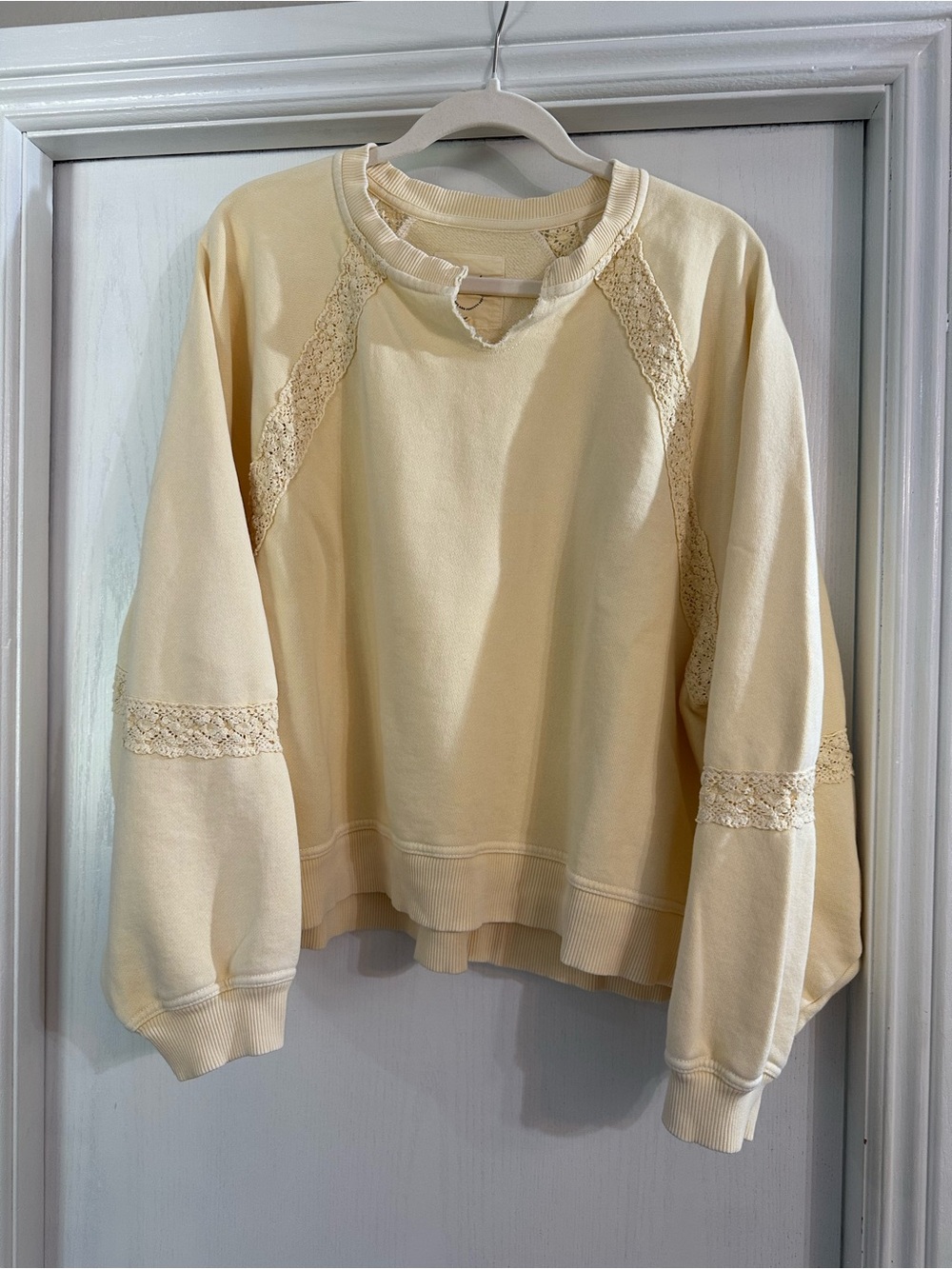 aerie yellow Lace-Trim Pullover Sweatshirt